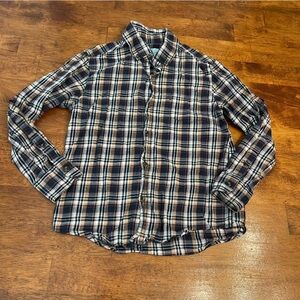 Class Club kids navy tan Plaid flannel button down Shirt size 8 modern fit